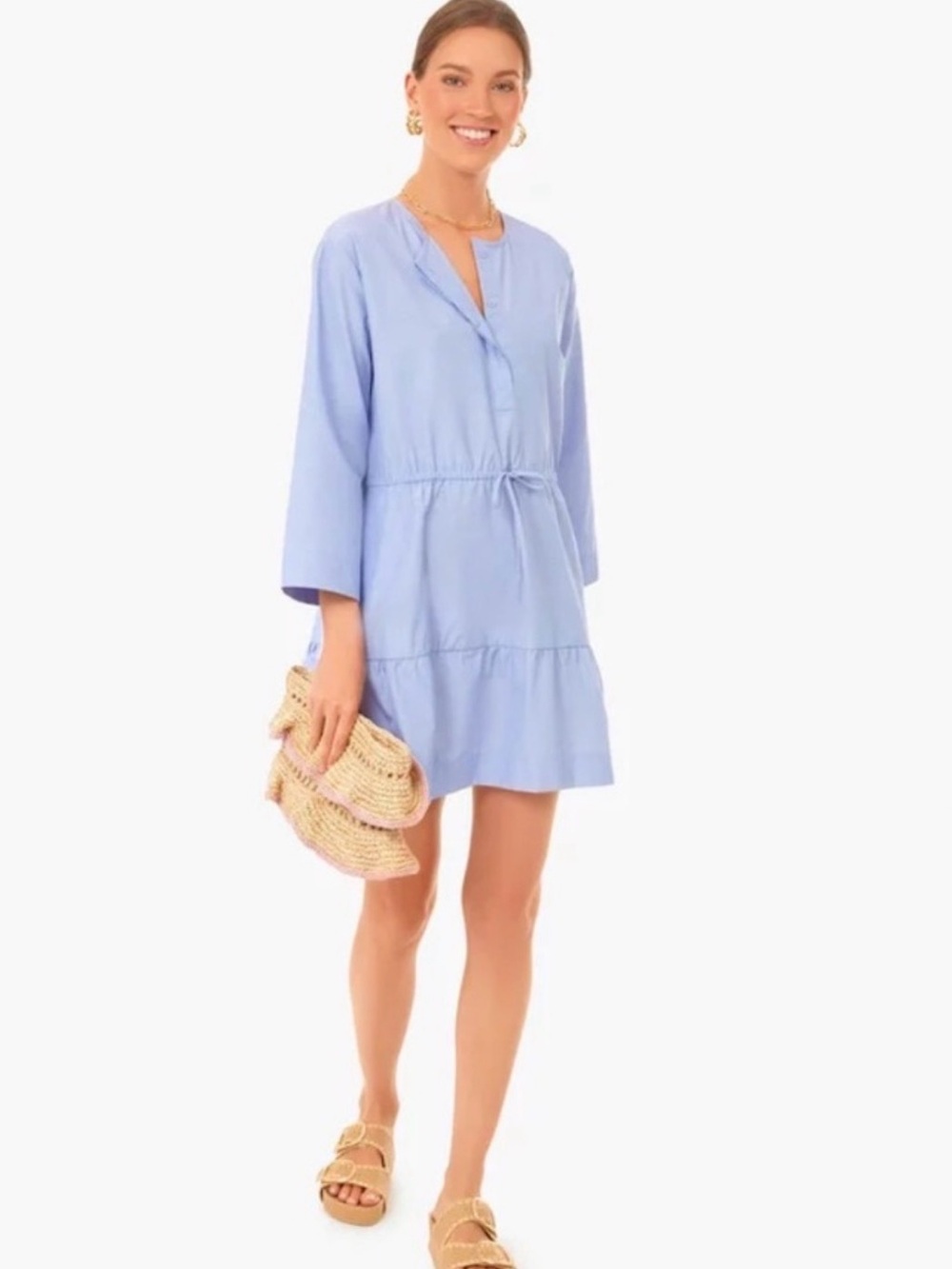 Pomander Place Do+Be Lucy Chambray Blue Tie Waist Dress M - Picture 6 of 15